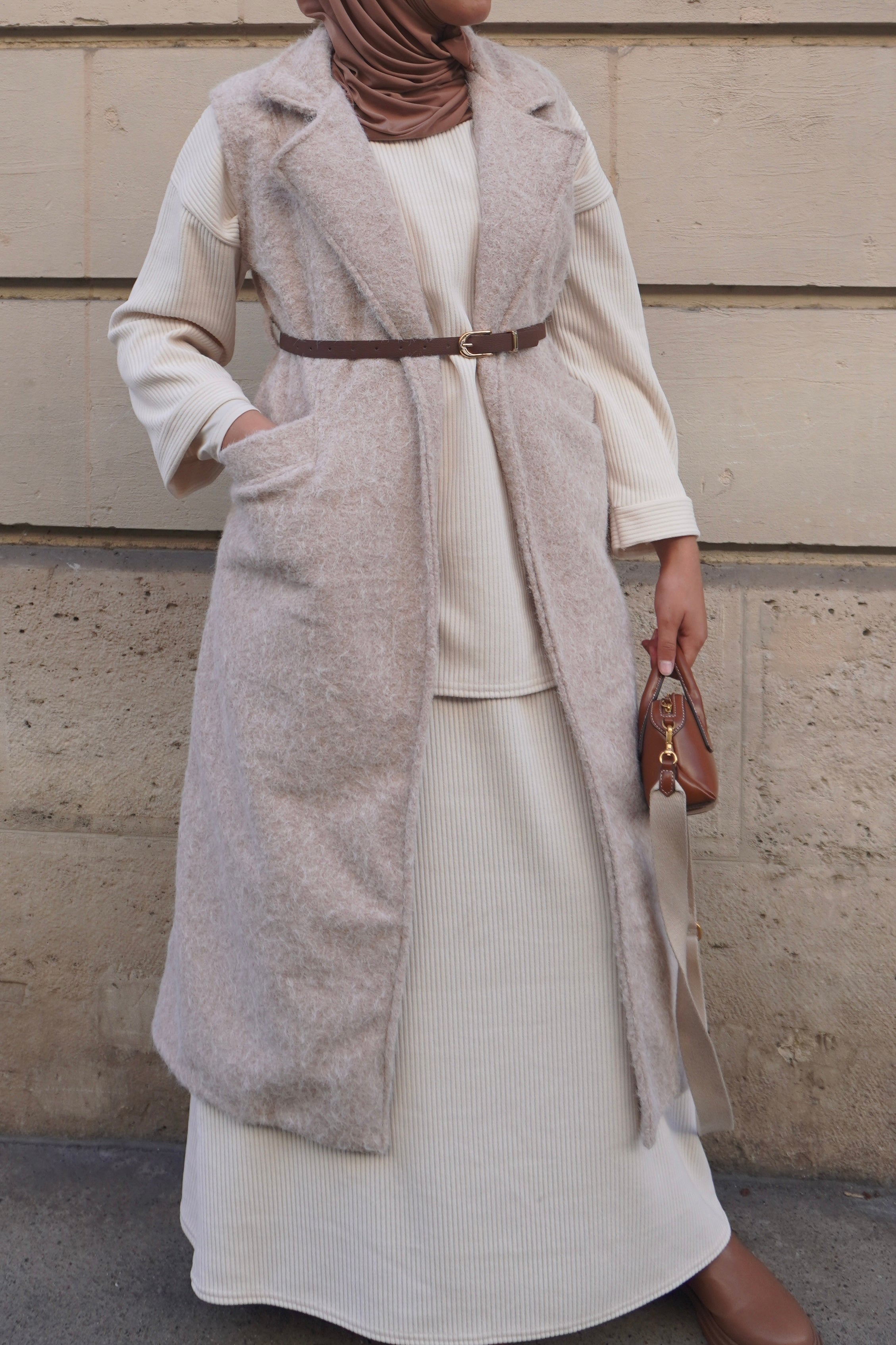 Manteau sans manche Beige